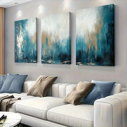 3pcs Paintings with Blue Green and Yellow Hues Wall Art Set Canvas Framed 50x70cm - High Quality Print 100% Australian Made Wall Canvas Ready to Hang - Bella Home Decor
