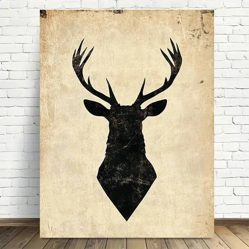 Beautiful Rustic Deer Head Silhouette Painting 40x60cm Metal Print Ready to Hang - Bella Home Decor