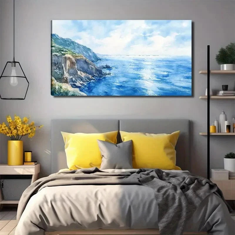 Painting Style Sea View Wall Art Canvas Office Home Room Framed 120x60cm