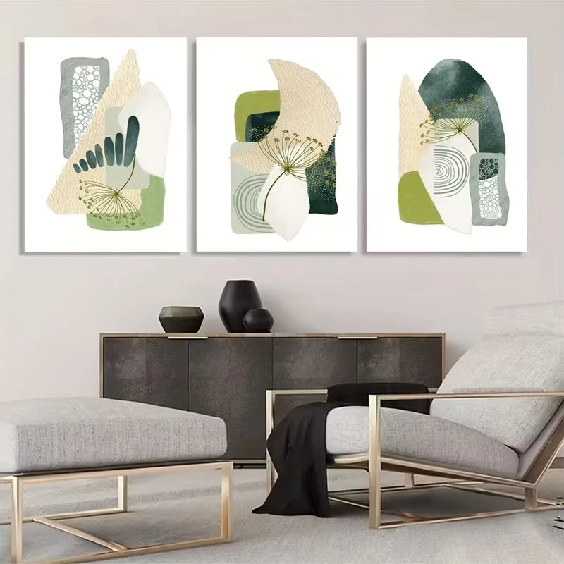 3pcs Green Abstract Green & Tones  Wall Art Set Canvas Framed 60x90cm - High Quality Print 100% Australian Made Wall Canvas Ready to Hang - Bella Home Decor