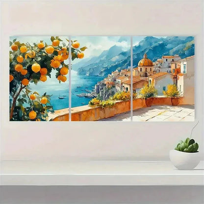 3pcs Tree Artwork Italian Cityscape Wall Art Set Canvas Unframed - High Quality Print 100% Australian Made Wall Canvas