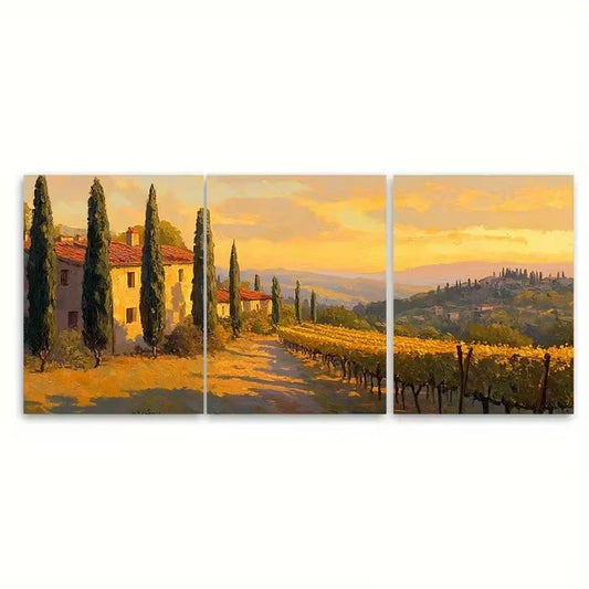 3pcs Cypress Trees, Vineyards Wall Art Set Canvas Framed 60x90cm - High Quality Print 100% Australian Made Wall Canvas Ready to Hang
