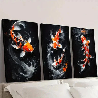 3pcs Orange White and Black Carp Fishes Wall Art Set Canvas Unframed - High Quality Print 100% Australian Made Wall Canvas