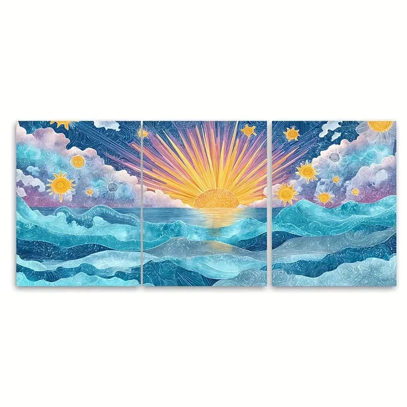 3pcs Beach Waves Sunset & Sunrise Wall Art Set Canvas Framed 60x90cm – High Quality Print 100% Australian Made Wall Canvas Ready to Hang - Bella Home Decor