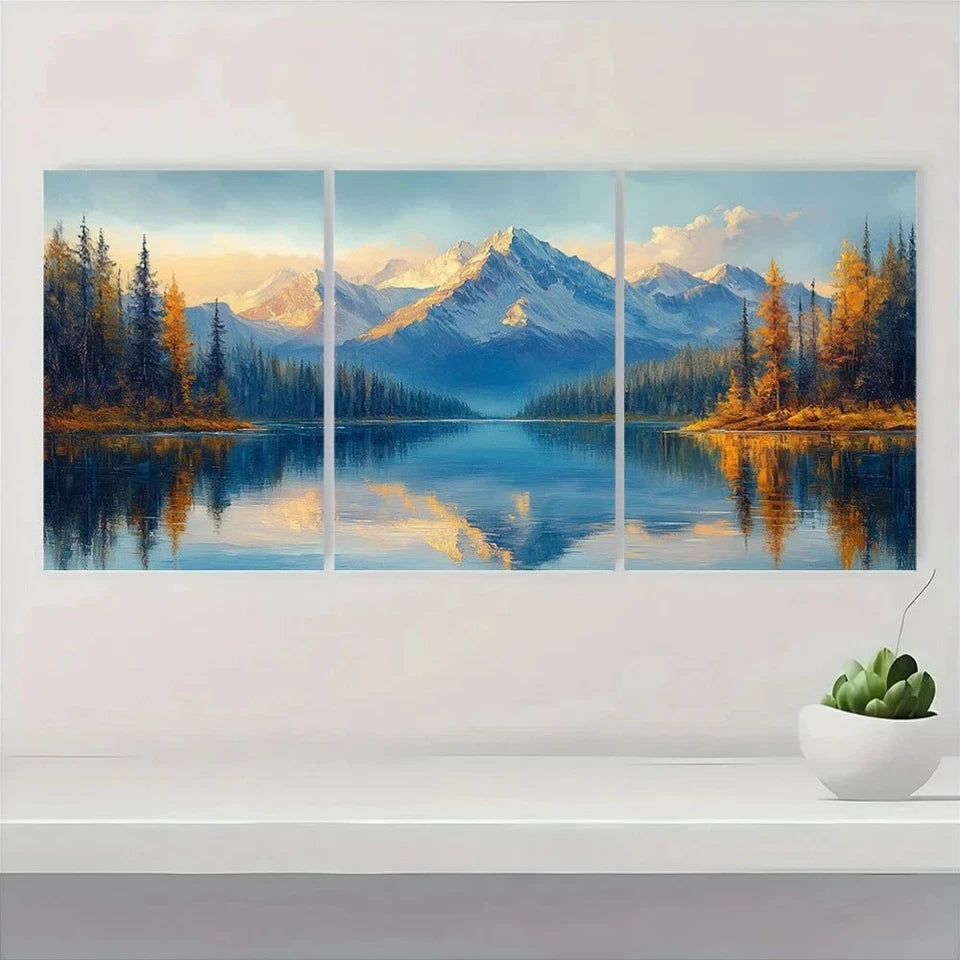 3pcs Mountain Lake Nature Scenery Metal Print Ready to Hang Art - Bella Home Decor