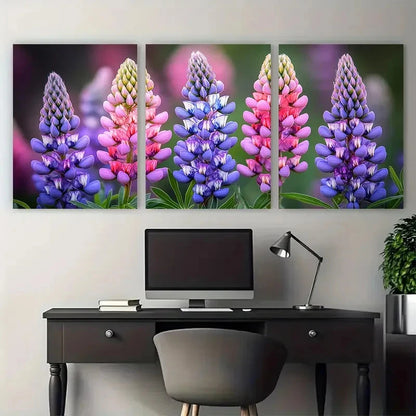 3pcs Vibrant Lupine Wildflower Meadow Perfect Wall Art Set Canvas Framed 40x60cm - High Quality Print 100% Australian Made Wall Canvas Ready to Hang