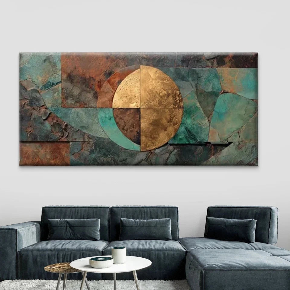 Abstract with Metallic Tones Wall Art Canvas Office Home Room Framed 120x60cm