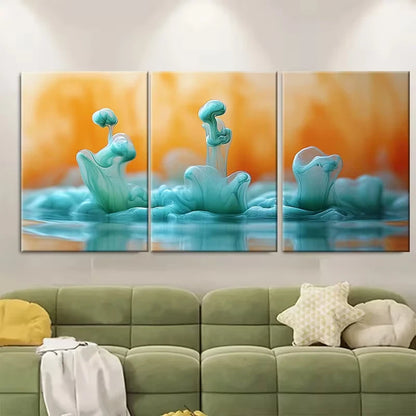 3pcs Blue Green Ink In Water Macro Photography Metal Print Ready to Hang Art - Bella Home Decor