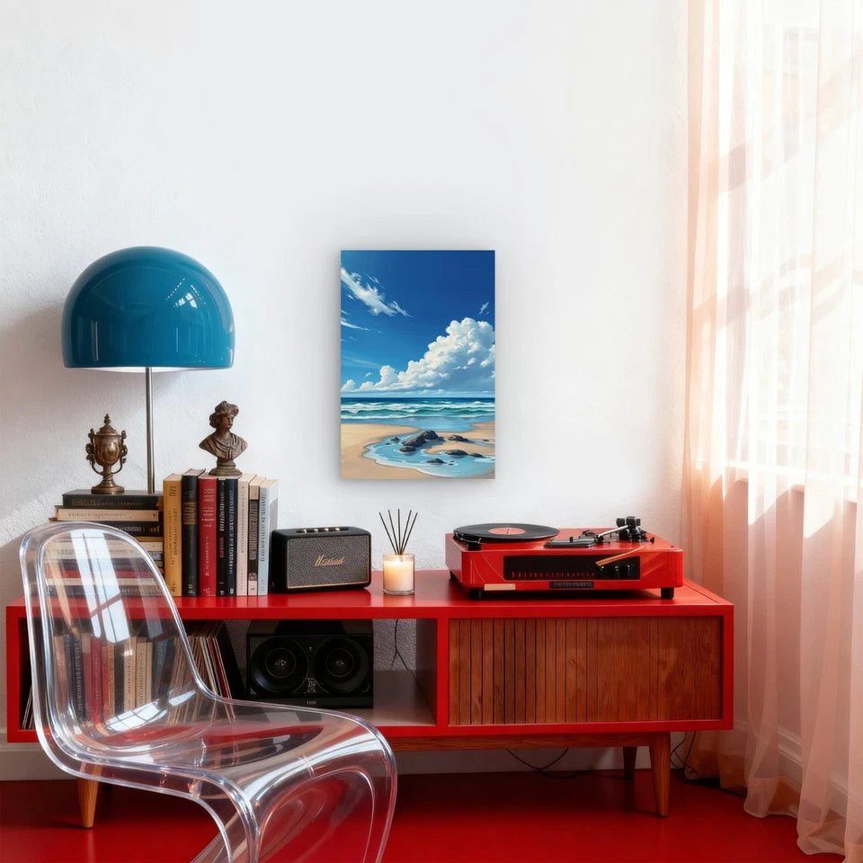 Vibrant Ocean Scene with Big Clouds 60x90cm Metal Print Ready to Hang