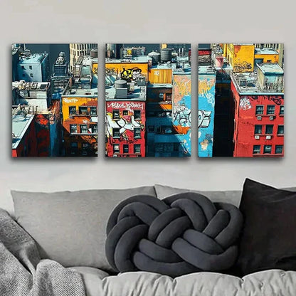 3pcs Graffiti Rooftops New York Color Perfect Wall Art Set Canvas Unframed - High Quality Print 100% Australian Made Wall Canvas