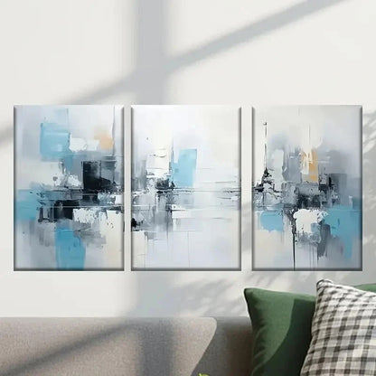3pcs Abstract Painting with Blue and White Wall Art Set Canvas Framed 50x70cm - High Quality Print 100% Australian Made Wall Canvas Ready to Hang - Bella Home Decor