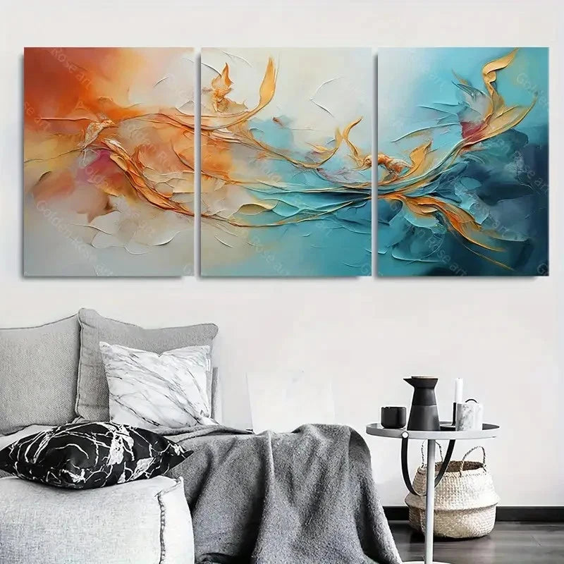 3pcs Vibrant Color Swirls Flowing Design Wall Art Set Canvas Framed 60x90cm - High Quality Print 100% Australian Made Wall Canvas Ready to Hang