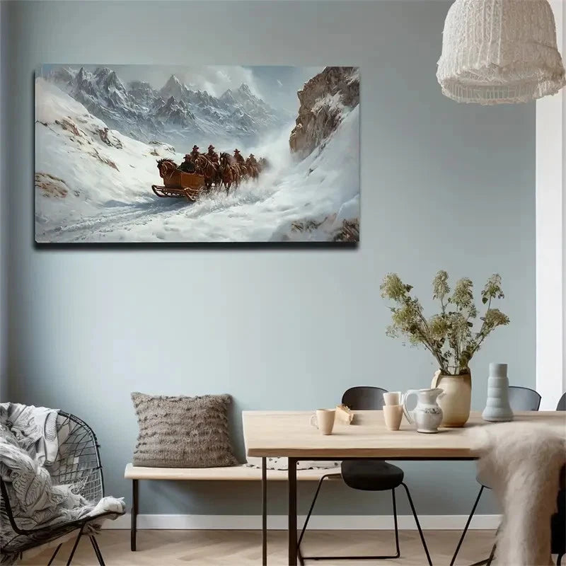 Brave Traveler Reindeer Sleigh Wall Art Canvas Office Home Room Framed 120x60cm