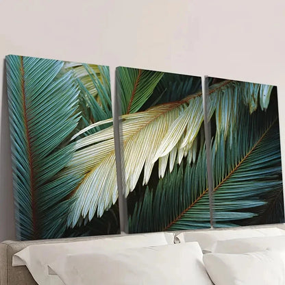 3pcs shades of palm leaves Wall Art Set Canvas Framed 60x90cm - High Quality Print 100% Australian Made Wall Canvas Ready to Hang