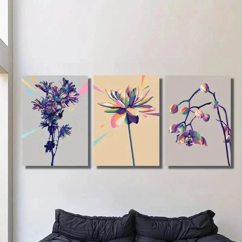3pcs Three Dimensional Purple Orchids Wall Art Set Canvas Framed 60x90cm - High Quality Print 100% Australian Made Wall Canvas Ready to Hang