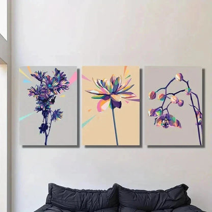 3pcs Three Dimensional Purple Orchids Wall Art Set Canvas Framed 60x90cm - High Quality Print 100% Australian Made Wall Canvas Ready to Hang