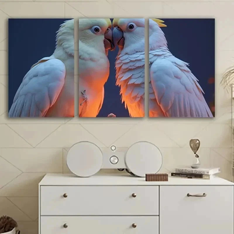 3pcs White Birds Sitting On Branch Wall Art Set Canvas Framed 60x90cm - High Quality Print 100% Australian Made Wall Canvas Ready to Hang