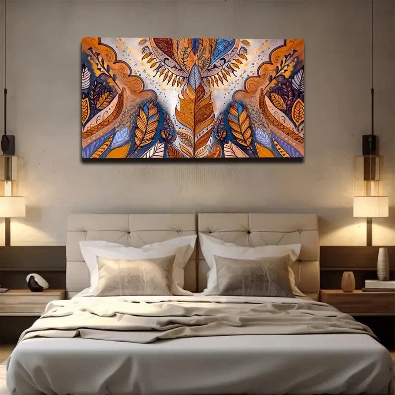 Orange & Yellow Geometric Wall Art Canvas Office Home Room Framed 120x60cm