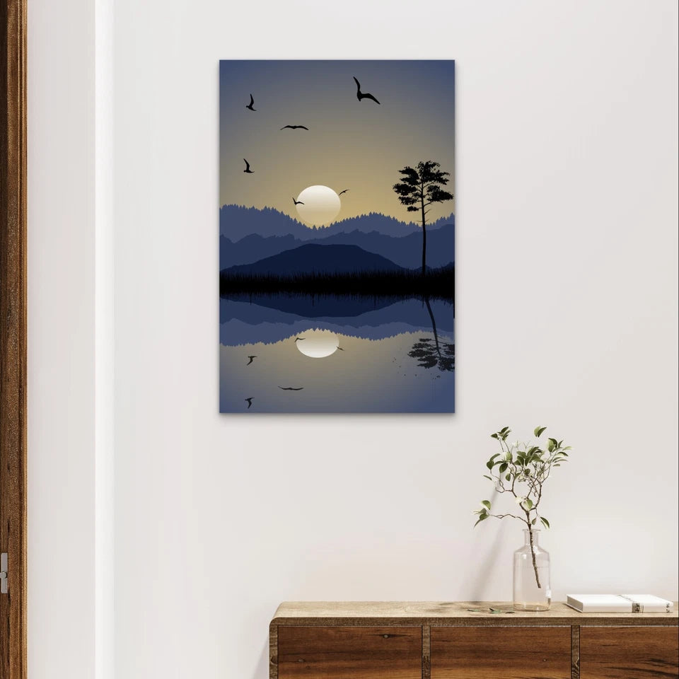 Minimalist Twilight Mountain and Lake 40x60cm Metal Print Ready to Hang