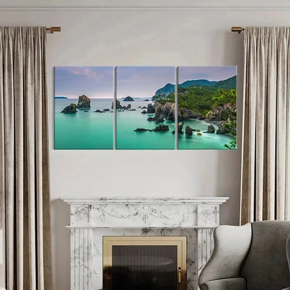 3pcs Tropical Beach Landscape with Rocks & Trees Wall Art Set Canvas Framed 60x90cm - High Quality Print 100% Australian Made Wall Canvas Ready to Hang - Bella Home Decor