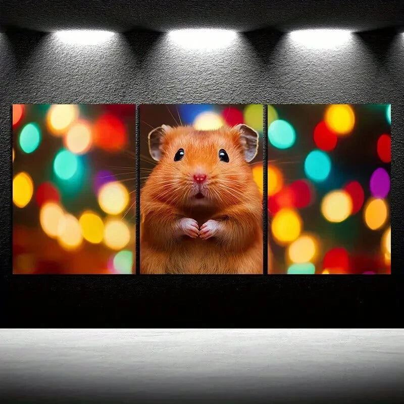 3pcs Beautiful Hamster Colourful Bubbles Metal Print Ready to Hang Art - Bella Home Decor