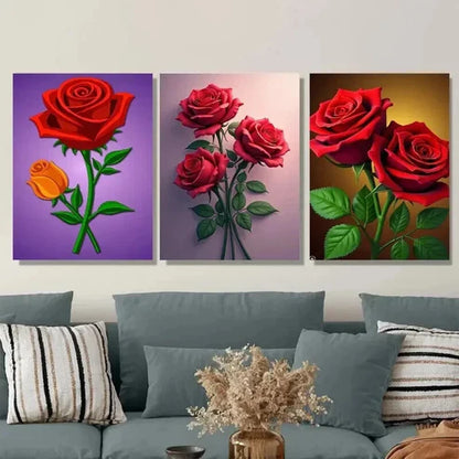 3pcs Beautiful Red Rose Orange Wall Art Canvas Unframed - High Quality Print 100% Australian Made Wall Canvas - Bella Home Decor