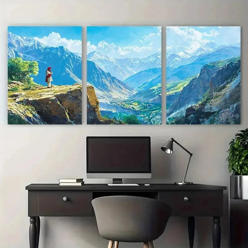 3pcs Pakistan Travel Nature Mount Perfect Wall Art Set Canvas Framed 50x70cm - High Quality Print 100% Australian Made Wall Canvas Ready to Hang