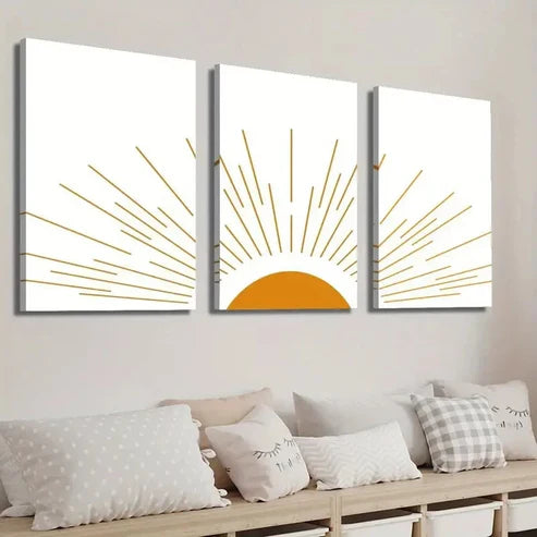 3pcs Abstract Geometric Shape Sun  Wall Art Set Canvas Unframed - High Quality Print 100% Australian Made Wall Canvas - Bella Home Decor