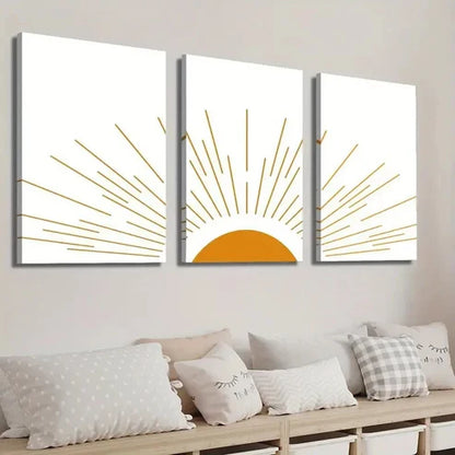 3pcs Abstract Geometric Shape Sun  Wall Art Set Canvas Unframed - High Quality Print 100% Australian Made Wall Canvas - Bella Home Decor