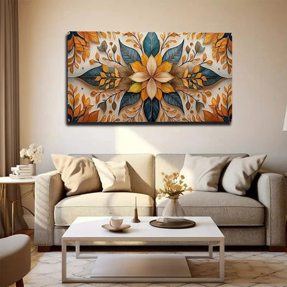 Orange & Teal Flower Wall Art Canvas Office Home Room Framed 120x60cm