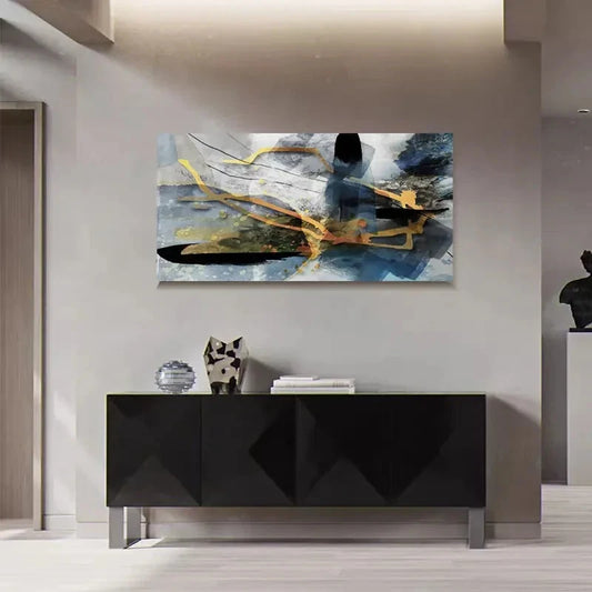 Modern Abstract Golden & Black Wall Art Canvas Office Home Room Framed 120x60cm