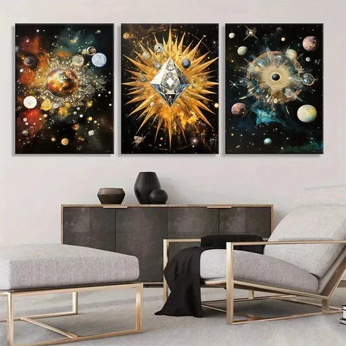 3pcs Cosmic Universe Abstract Diamond Perfect Art Set Canvas Unframed - High Quality Print 100% Australian Made Wall Canvas - Bella Home Decor