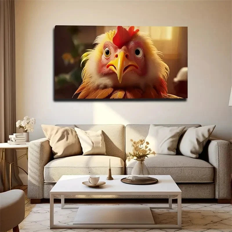 Vibrant Whimsical Rooster Wall Art Canvas Office Home Room Framed 120x60cm