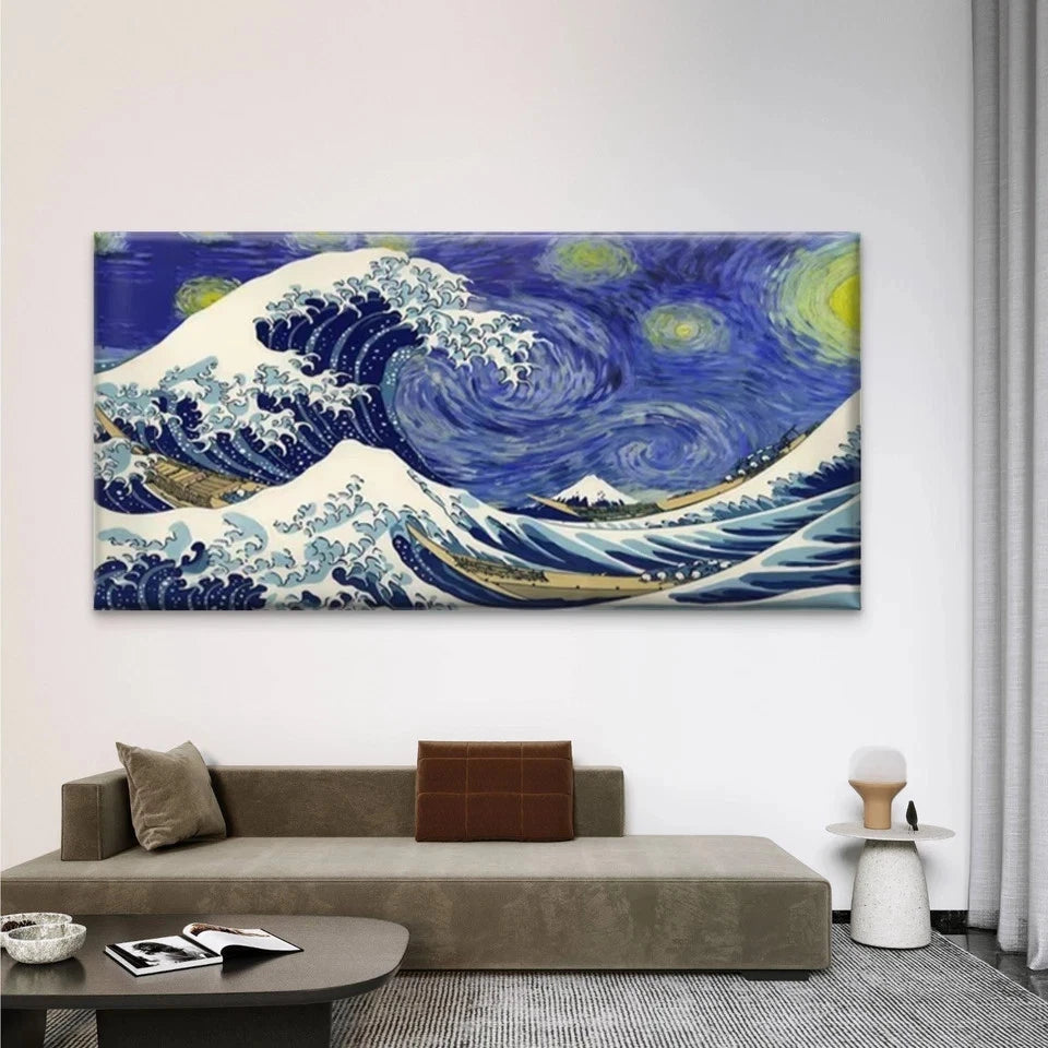 Ocean Wave Painting with Boat Wall Art Canvas Office Home Room Framed 120x60cm