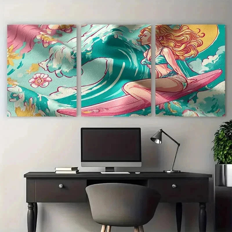 3pcs Coastal Cowgirl Western Aesthetic Perfect Wall Art Set Canvas Framed 50x70cm - High Quality Print 100% Australian Made Wall Canvas Ready to Hang - Bella Home Decor