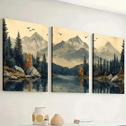 3pcs Natural Forest Mountain Scenery Wall Art Set Canvas Framed 50x70cm - High Quality Print 100% Australian Made Wall Canvas Ready to Hang