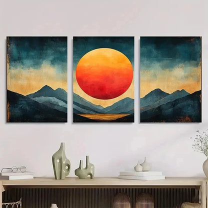 3pcs Geometric Sun Abstract Illustration Perfect Wall Art Set Canvas Framed 60x90cm - High Quality Print 100% Australian Made Wall Canvas Ready to Hang - Bella Home Decor