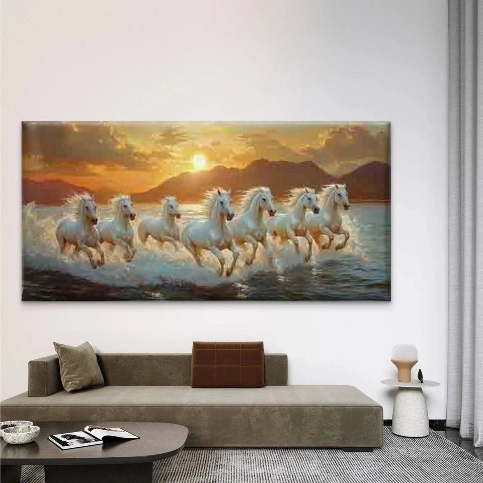 Galloping Horses Sunset Scene Wall Art Canvas Office Home Room Framed 120x60cm