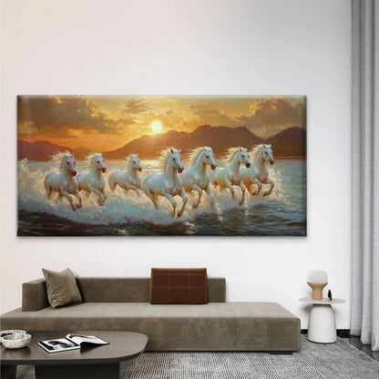 Galloping Horses Sunset Scene Wall Art Canvas Office Home Room Framed 120x60cm