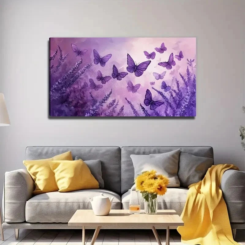 Beautiful Purple Butterfly Wall Art Canvas Office Home Room Framed 120x60cm