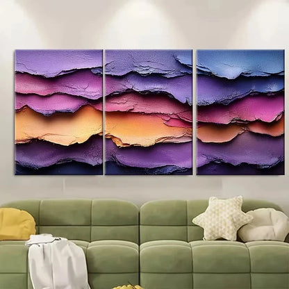 3pcs Purple Dried Paint Abstract Rainbow Edge Wall Art Set Canvas Framed 50x70cm - High Quality Print 100% Australian Made Wall Canvas Ready to Hang