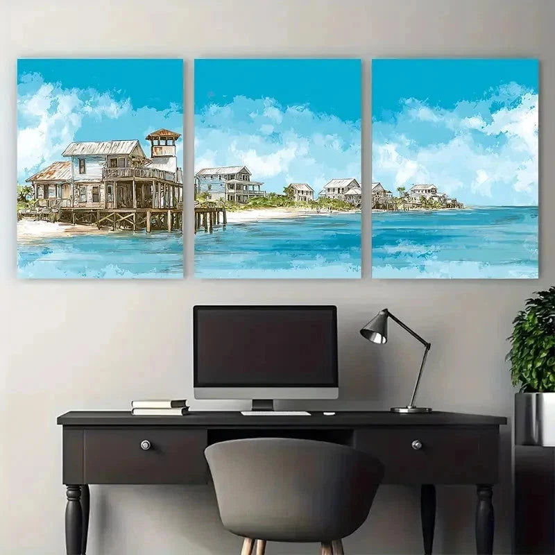 3pcs Winter Beach Nature Shoreline Perfect Wall Art Set Canvas Framed 50x70cm - High Quality Print 100% Australian Made Wall Canvas Ready to Hang