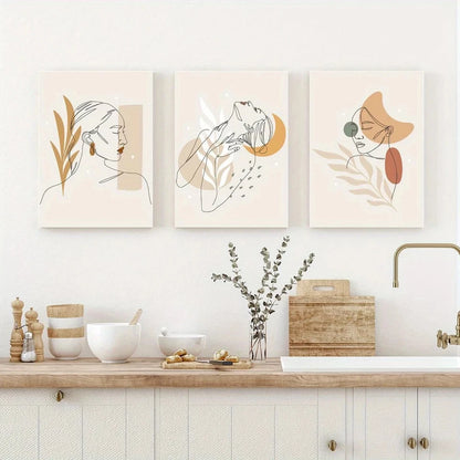3pcs Abstract Women and Tropical Leaves Metal Print Ready to Hang Art - Bella Home Decor