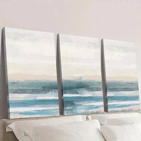 3pcs Abstract Watercolor Blue Ocean Landscape Wall Art Set Canvas Unframed - High Quality Print 100% Australian Made Wall Canvas - Bella Home Decor