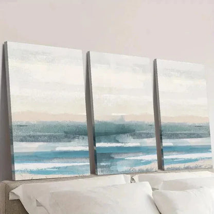 3pcs Abstract Watercolor Blue Ocean Landscape Wall Art Set Canvas Unframed - High Quality Print 100% Australian Made Wall Canvas - Bella Home Decor