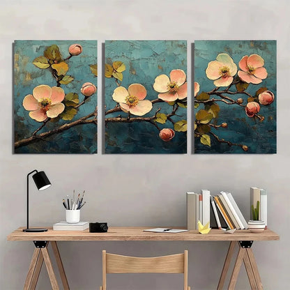 3pcs Vintage Gogh Inspired Gray & Green Floral Wall Art Set Canvas Framed 50x70cm - High Quality Print 100% Australian Made Wall Canvas Ready to Hang