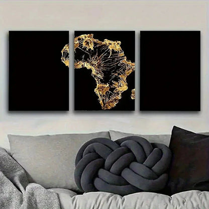 3pcs Golden African Map Silhouette Wall Art Set Canvas Framed 40x60cm - High Quality Print 100% Australian Made Wall Canvas Ready to Hang - Bella Home Decor