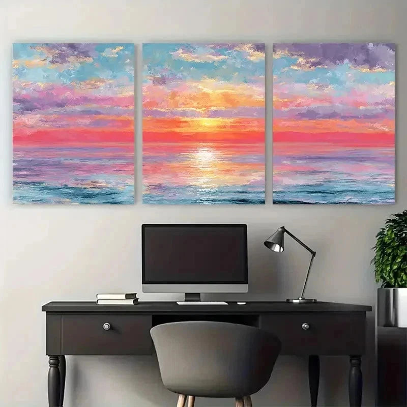 3pcs Claude Monet Impression Sunrise Perfect Wall Art Set Canvas Framed 50x70cm - High Quality Print 100% Australian Made Wall Canvas Ready to Hang - Bella Home Decor
