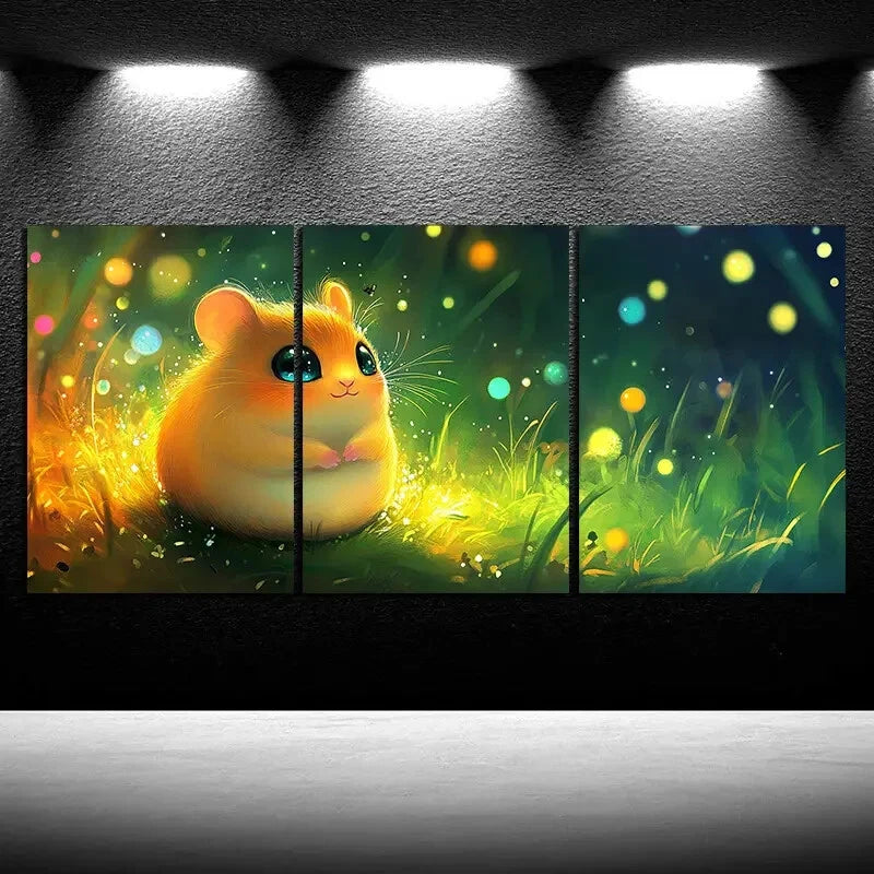 3pcs Beautiful Hamster Green Themed Metal Print Ready to Hang Art - Bella Home Decor