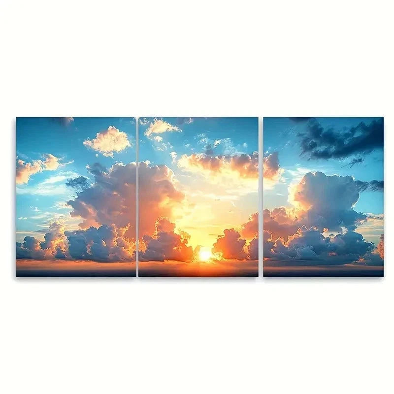 3pcs Fiery Sky Stunning Clouds EW Wall Art Set Canvas Framed 40x60cm - High Quality Print 100% Australian Made Wall Canvas Ready to Hang